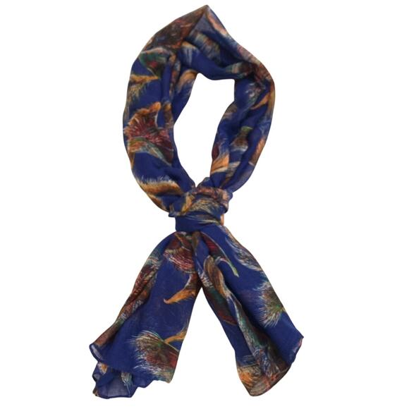 Unbranded Womens Scarf Large Rectangular Royal Blue and Peacock Feathers Lovely - Picture 4 of 12